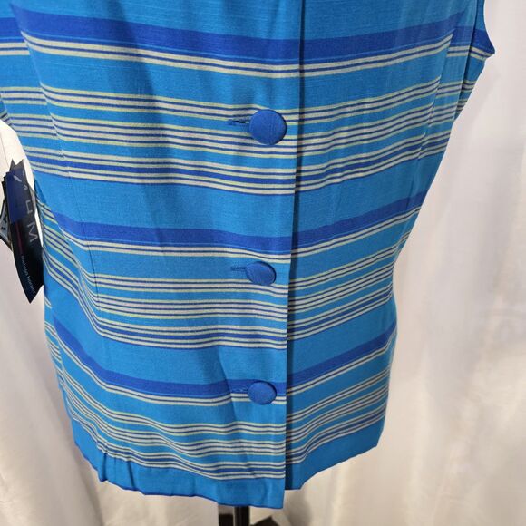 Vintage 90s Tank Top Blouse Size 16 Womens Stripe Blue Button Back Spring Summer - Picture 6 of 13